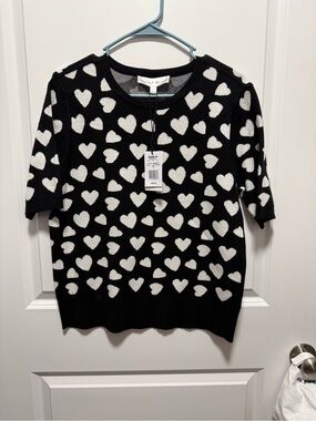 Kohl's Black Crewneck Sweater with White Heart Print